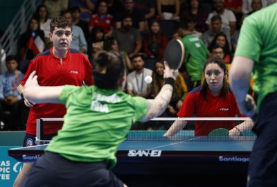 SANTIAGO, CHILE – NOV 20: Ignacio Torres y Florencia Perez de Chile en accion durante partido final de Para Tenis de Mesa dobles mixto XD14-17 en los Juegos Parapanamericanos Santiago 2023 en el Centro de Entrenamiento Olimpico de Nunoa el 20 de Noviembre en Santiago, Chile. / Ignacio Torres and Florencia Perez de Chile in action during final in Para table tennis mixed doubles XD14-17 at the Santiago 2023 Para Pan American Games at Nunoa’s Olympic Training Center on November 20 in Santiago, Chile. (Foto de: Dragomir Yankovic /Parapanamericanos STGO 2023 via Photosport)